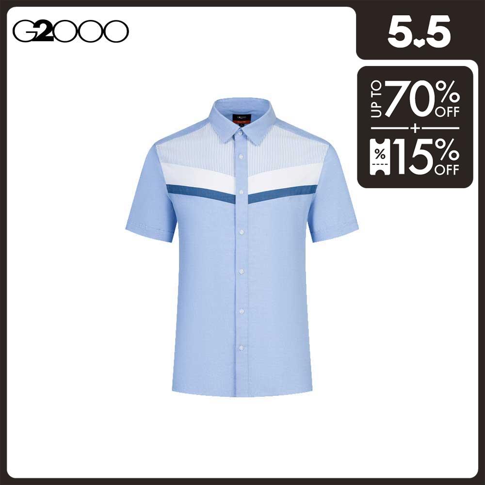 G2000 Men Shirt Collar Oxford Stripe Blocking Shirt